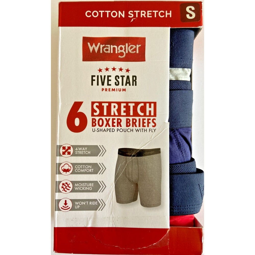 Wrangler Cotton Stretch Boxer Briefs U-Shaped Pouch with Fly. Size Small. 6 Pk!